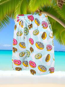 Tween Boy Donut Print Drawstring Waist Beach Shorts - Multicolor - View 4
