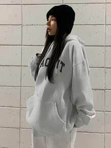 DAZY Letter Graphic Drop Shoulder Oversized Drawstring Hoodie,Fall Clothes