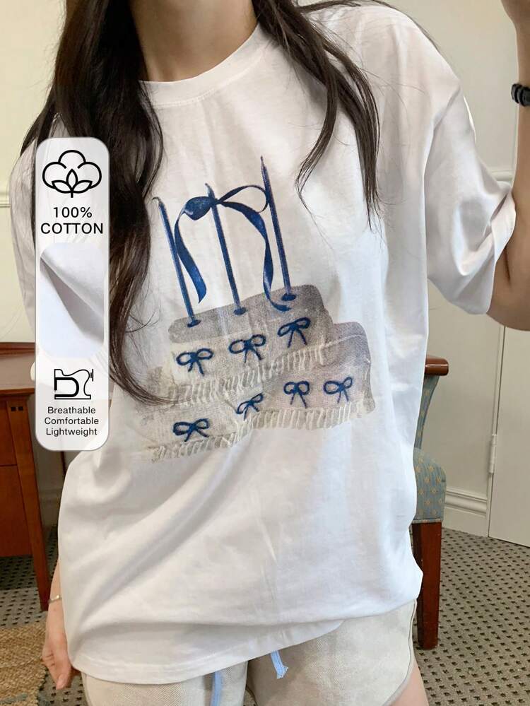 Women's Loose Fit Short Sleeve T-Shirt With Printed Pattern Summer Cute Tops