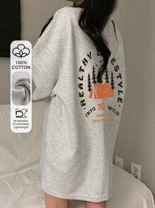 DAZY Camiseta holgada de manga corta y larga con estampado para mujer, camiseta de verano oversize, camisetas gráficas - Gris Claro - Ver 1