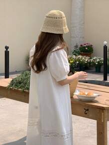 DAZY 女士优雅度假休闲宽松中长连衣裙，夏季连衣裙 - 白色 - 查看 4