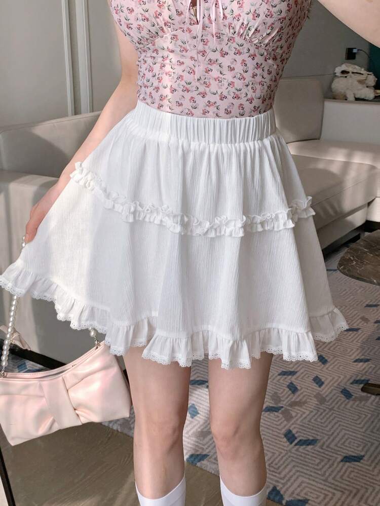 Women's Lace Patchwork A-Line Skirt,Ruffle