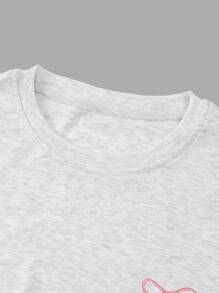 INAWLY Plus Size Women Bow Embroidery Design T-Shirt, Solid Light Gray Fitted Round Neck Tee - Light Grey - View 4