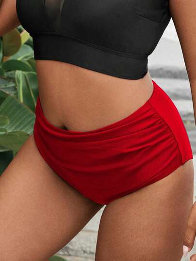Swim Lushoire Plus Size Women High Waist Swimwear Bottom For Summer Beach Vacation