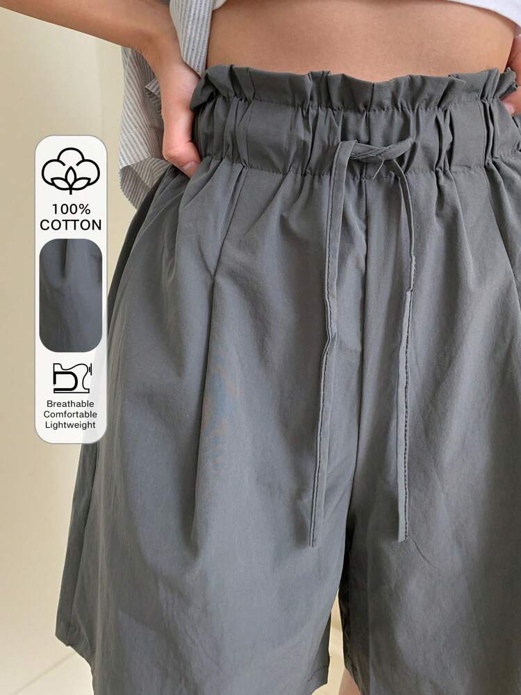 Women's Elastic Waist Drawstring Wide Leg Shorts, Solid Color, All Season Sweater Shorts