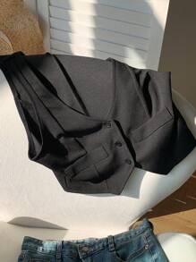 Comfortcana Spring Break1pc Button Front Crop Waistcoat In Fall/Winter - Black - View 3