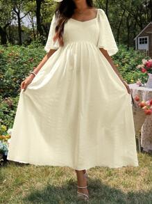 SHEIN Maternity Vacationing Casual Solid Color Textured Dress