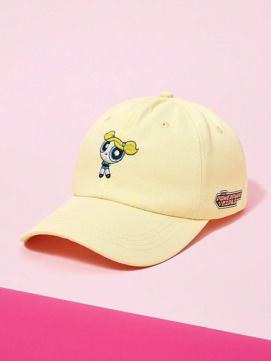 THE POWERPUFF GIRLS X SHEIN Fashion Casual Bubbles Embroidered Side Letter Pattern Baseball Cap - Yellow - View 1