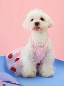PETSIN 1pc Pet Strawberry Print Tulle Dress With Bow Tie, Cute & Sweet For Dogs And Cats - Multicolor - View 5