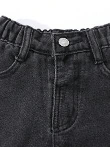 SHEIN Explorewe 復古街頭時尚直筒工裝牛仔褲，適合年輕女孩、學校、校園、大學夏季假期 - 黑色 - 查看 5