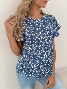 SHEIN Maternity Casual Ditsy Floral Ruffle Hem Blouse, Summer - Multicolor - View 4