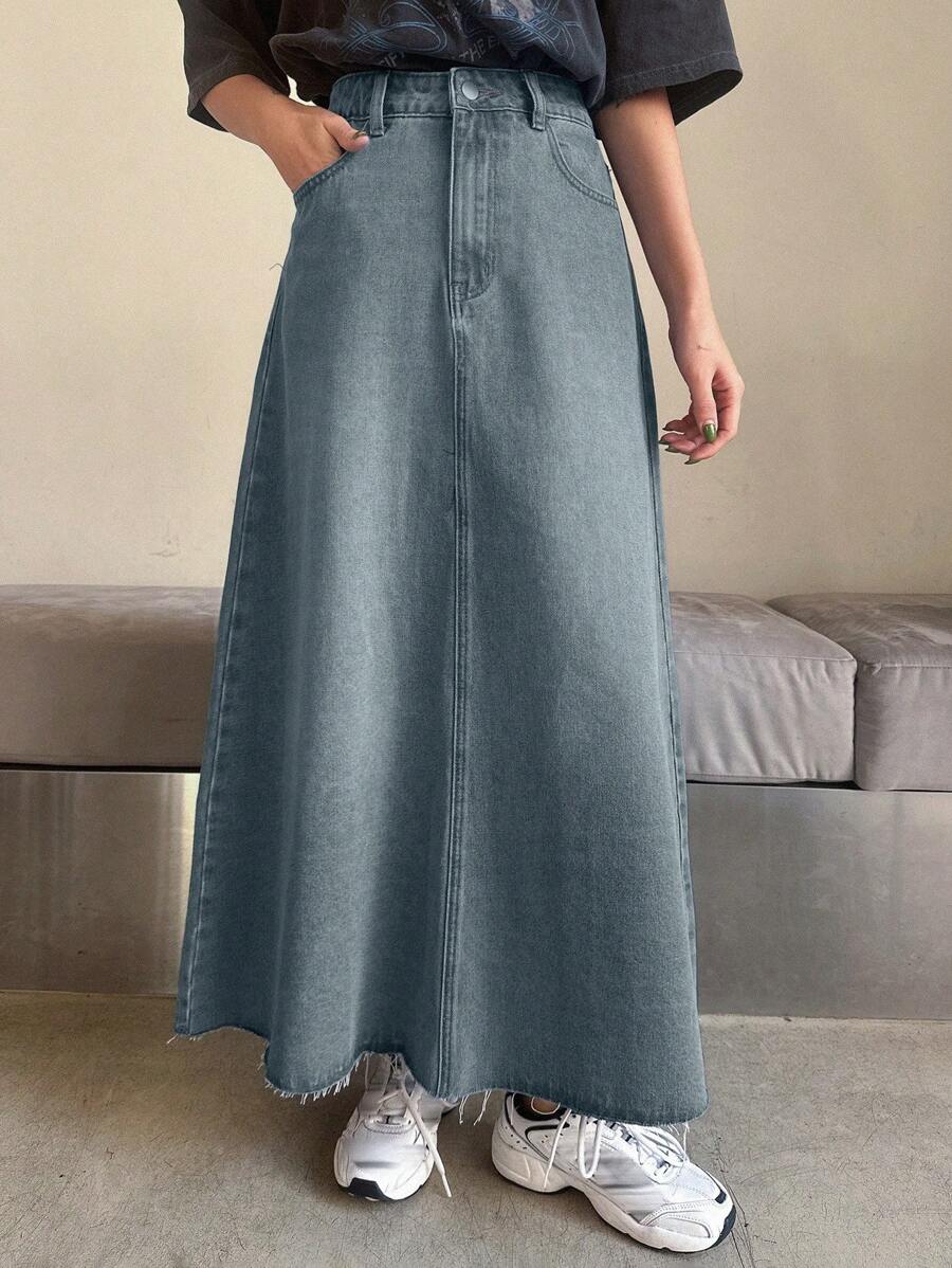 DAZY Women's Solid Color A-Line Skirt, Fashionable For Summer Jeans Skirt - Blue - View 1