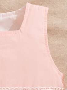 SHEIN Mono de princesa de ajuste ceñido con cuello redondo, decoración de lazo de encaje y color rosa claro, para bebé niña en verano - Rosa - Ver 6