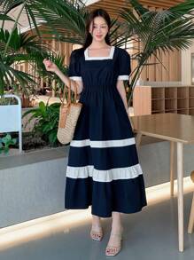 DAZY Nuevo vestido largo de mujer con bloques de color para primavera/verano, adecuado para citas y salidas nocturnas - Azul - Ver 11