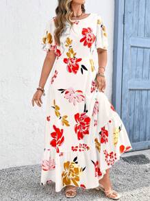 SHEIN Clasi Vestido casual con estampado floral, mangas con volantes y talla grande para mujer - Multicolor - Ver 3