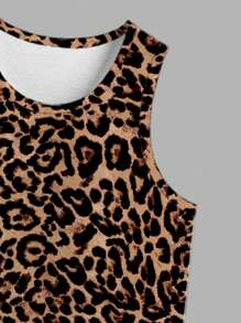 Manfinity RSRT Fashionable Casual Leopard Print Digital Pattern Men's Plus Size Sleeveless Round Neck Tank Top, Essential Item For Summer Dates & Gatherings, Couples, Gift For Boyfriend - Multicolor - View 2