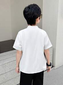 男童青少年运动休闲拼色立领短袖衬衫 - 彩色 - 查看 2