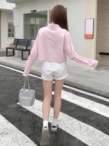 DAZY 女式纯色短款翻领长袖衬衫夏季学院风上衣 - 淺粉色 - 查看 2