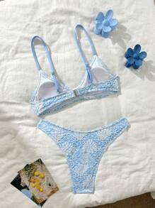 Swim Mod Women European & American Style Sexy Minimalist Bikini Set For Summer Beach Vacation - Blue - View 2