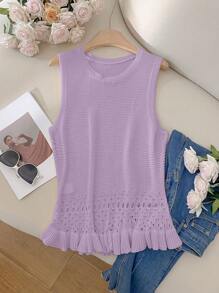 CosyJoli 大码女式时尚休闲优雅度假杏色经典演唱会夏季沙滩装海滩商务 Y2K 毛衣背心 - 紫丁香色 - 查看 5