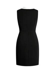 Ellevyn 女士优雅简约通勤黑白拼色修身中长连衣裙 - 黑與白 - 查看 6