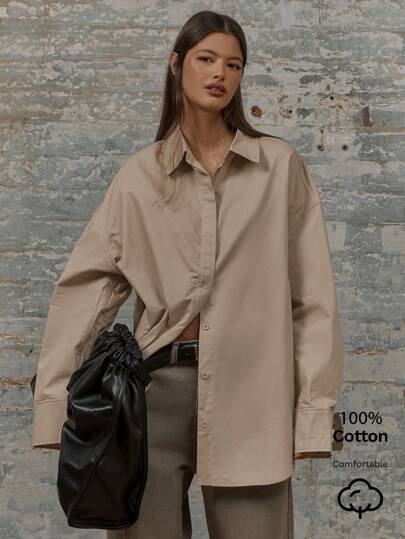 MUSERA Oversized Button Up Collared Curved Hem Shirt Elegant Capsule Wardrobe Everyday Oversized Airport Holiday Fall Back To School Work Autumn Christmas Elegant