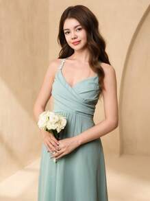 SHEIN Váy chữ A bằng vải chiffon bồng bềnh có họa tiết hoa dành cho thiếu nữ và bé gái, thích hợp cho tiệc cưới, tiệc tùng, biểu diễn, sinh nhật, phù dâu - màu xanh lá - Xem 6