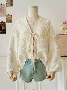 INAWLY Chemisier cardigan femme à nœud papillon texturé