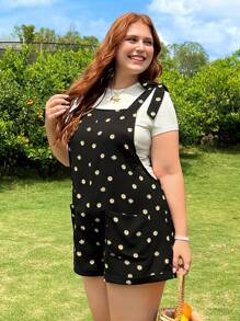 SHEIN EZwear Plus Size Women's Summer Casual Daisy Print Romper - Multicolor - View 1