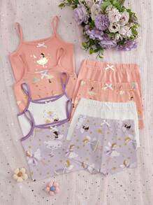 8 buc/Set Set de lenjerie camisole cu imprimeu floral pentru fetiță