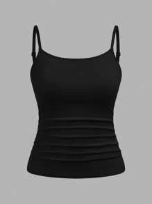 SHEIN 3 pièces/Set Hauts de camisole plissés décontractés tout-aller pour adolescentes, superposables et portables de manière polyvalente