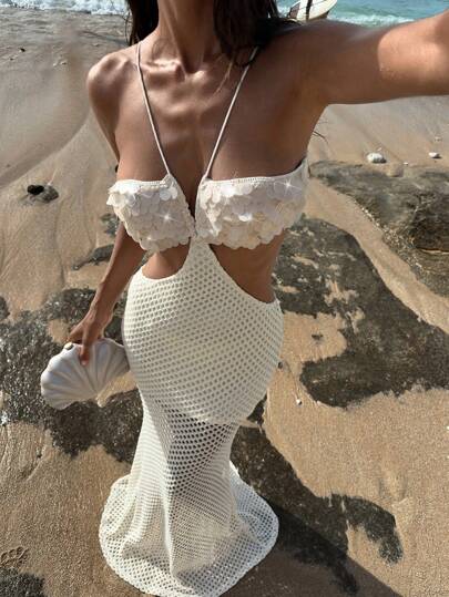 Opulessa 1 pieza Vestido de mujer de punto de unicolor con bordado de lentejuelas