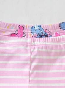 4pcs/Set Infant Baby Girls Striped & Multicolor Cartoon Teddy Design Soft Stretchy Short Sleeve Romper & Shorts Pajamas Set, Summer Mother Day Gift Graduation Gift Summer Clothes Snug Fit Tight Fit Pajamas