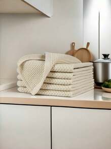 SHEIN 5pcs 100% New Highly Absorbent Soft Dish Cloth, Honeycomb Cloth,Kitchen Towels, Cleaning Rags,Suitable For Kitchen, Bathroom And Household Cleaning - Beige - View 1