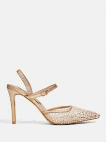 CUCCOO TILAWA Damen glänzende Kristall Mesh Spitze Zehenstiletto High Heel Sandalen, elegante glamouröse goldene Mesh Brautjungfernschuhe für Hochzeiten, Proms, Abendveranstaltungen