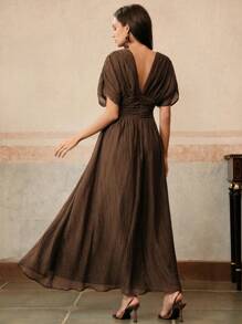 Anewsta Women's V-Neck Ruched Waist Dress With Tied Shoulder Sleeves, Beach Holiday Outfit Spring/Summer