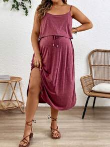 SHEIN Vestido de maternidade com alças finas e cor sólida, moderno para o verão