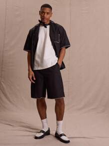 Musero Pantalones cortos de verano con elástico y pespuntes de contraste, estilo callejero y casual para vacaciones
