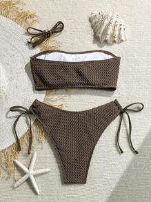 Swim SXY Costume da bagno elegante a due pezzi da donna con bretelle a spaghetti, colore tinta unita, casual, da vacanza, sexy