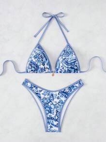 Swim Mod Floral Print Bikini Set, Vacation & Beach Swimwear For Summer - Multicolor - View 3