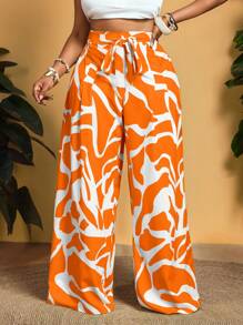 Slaydiva Plus Size Casual Loose All-Over Print Wide Leg Pants