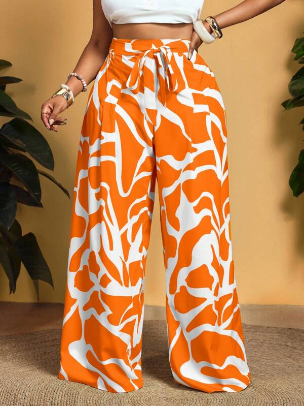 Slaydiva Plus Size Casual Loose All-Over Print Wide Leg Pants