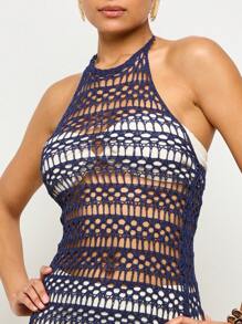 AiiRZ Halter Neck Crochet Knit Mini Dress