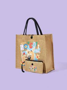 SCOOBY-DOO X SHEIN 2pcs Women Cartoon Dog Print Bag Set - Khaki - View 3
