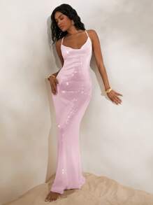 Opulessa Solid Color Knit Turtleneck Long Dress For Women Dresses For Wedding Event - Pink - View 2