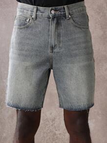 SUMWON شورت جينز مخدش عالي الجودة بطرف خام مقطوع، أسلوب مرن حضري صيفي كاجوال رجعي، غسيل فاتح، طراز الشارع فوق الركبة، متعدد الاستخدامات، كلاسيكي - الأزرق - مشاهدة 6