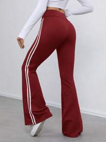 SHEIN Tall Pure Black High Elastic Knitted Side Seam White Webbing Tights Suitable For Autumn And Winter - Burgundy - View 2