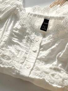 Comfortcana Women Summer Country Concert White Woven Contrast Lace Blouse - White - View 5
