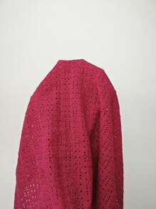 Elenzga Vestido de punto bordado con cinta de contraste en el hombro, estilo fiesta de vacaciones en la playa - Rosa Fucsia - Ver 7