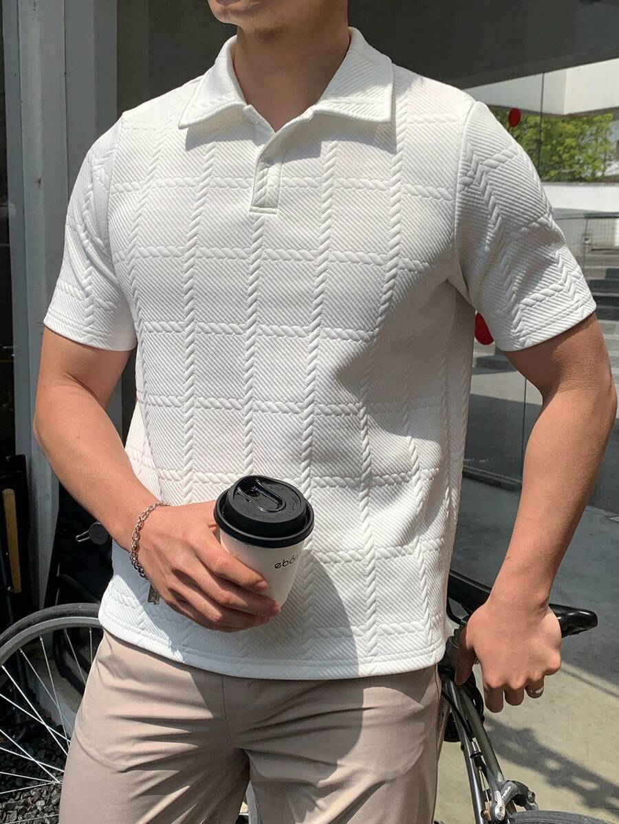 SHEIN Teen Boys Casual Short Sleeve Polo T-Shirt, Sports, Streetwear, Punk Rock, Preppy Style, Suitable For Everyday Outing, Parties, Music Festivals, Spring/Summer - White - View 1